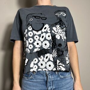 Zara Black White Gray Graphic T Shirt Size Small